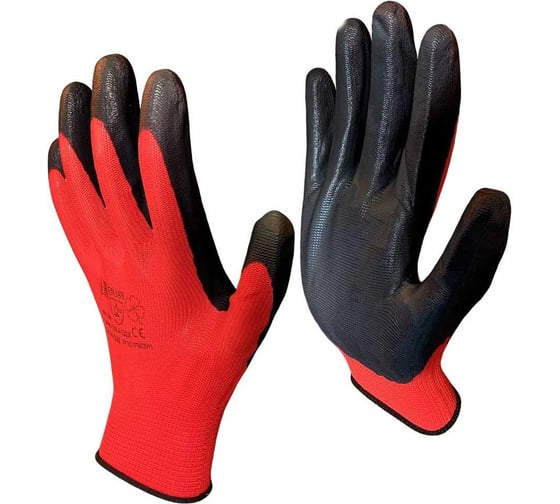 Изображение товара Перчатки рабочие Master-Pro 200 пар. Категория А. АГАРРО-КЧ нейлоновые с нитриловым покрытием 10 размер, 3813-NNI-KCH-200