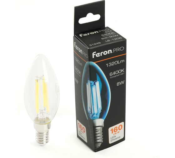 Изображение товара Лампа светодиодная FERON PRO LB-1208 Свеча E14 8W 175-265V 6400K, 51249