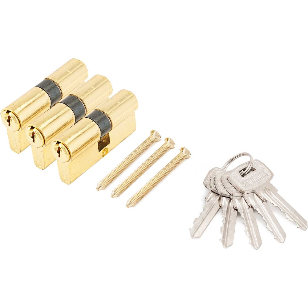 Изображение товара Цилиндровый механизм Аллюр 3 ЦИЛИНДРА A 70BP латунь 5 ключей двухсторонний