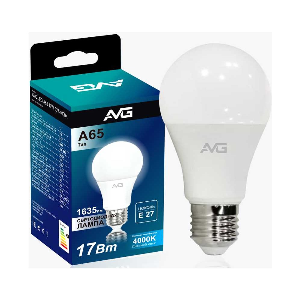 Изображение товара Светодиодная лампа AVG 4000K A65 мощностью 17 Вт