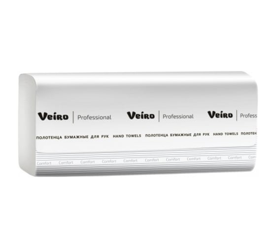Изображение товара Полотенца для рук VEIRO PROFESSIONAL V2-250 V-сложения, однослойные, 20 упаковок по 250 листов 23389