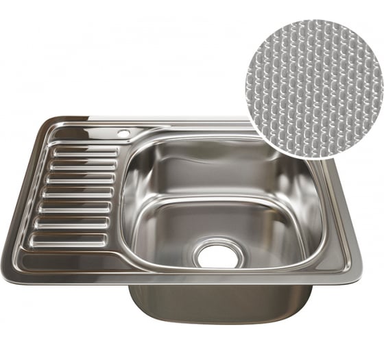 Изображение товара Врезная мойка mixline 48х58х18 см, 0.8, правый выпуск 3 1/2, с сифоном, декор 532309