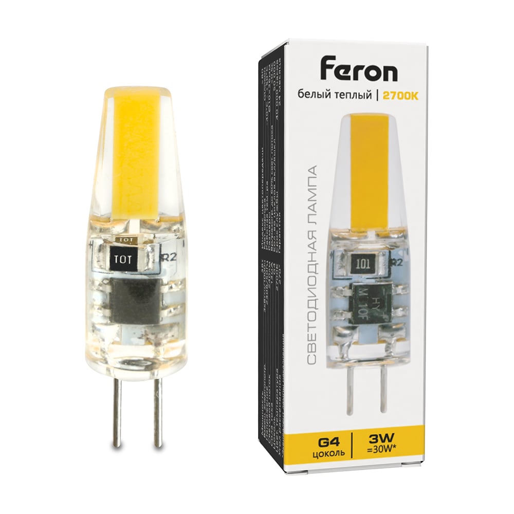 Изображение товара Светодиодная лампа FERON LB-423 G4 3W 230V 2700K теплый белый