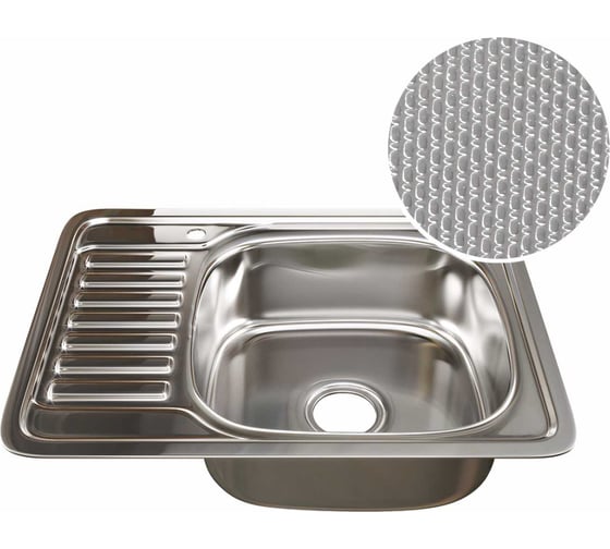 Изображение товара Врезная мойка mixline 50х65х18 см, 0.8, правый выпуск 3 1/2, с сифоном, декор 532311