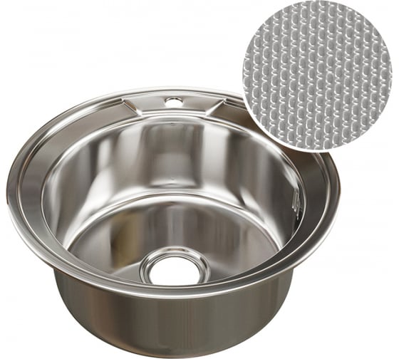 Изображение товара Мойка mixline круглая, 49х49х18 см, 0.8, выпуск 3 1/2, с сифоном, декор 532306