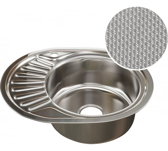 Изображение товара Мойка mixline овальная, 45х57х18 см, 0.8, правый выпуск 3 1/2, с сифоном, декор 532303