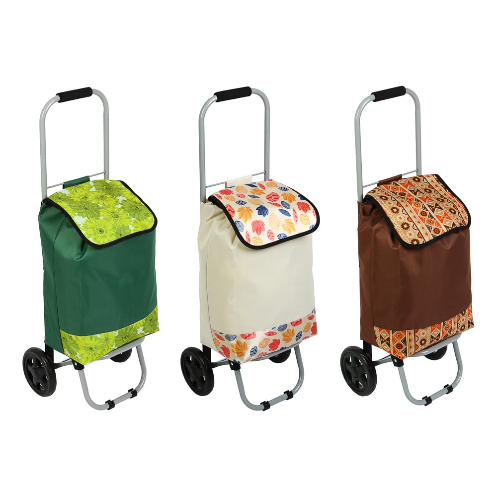 Изображение товара Тележка + сумка VETTA до 20 кг, 27x32x88 см, 24 л, полиэстер, металл, колеса ЭВА d15 см, 3 дизайна 467-164