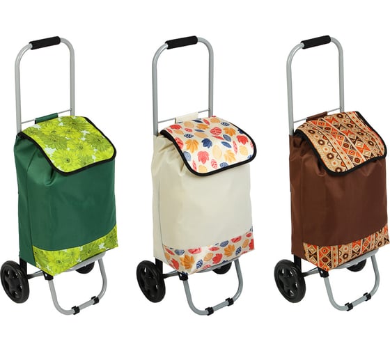 Изображение товара Тележка + сумка VETTA до 20 кг, 27x32x88 см, 24 л, полиэстер, металл, колеса ЭВА d15 см, 3 дизайна 467-164