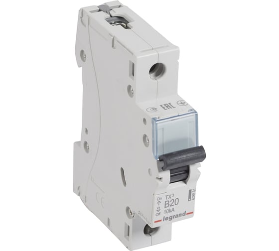 Изображение товара Автоматический выключатель Legrand TX³ 6000 10 кА тип характеристики B 1П 230/400 В~ 20 А 1 модуль 403861
