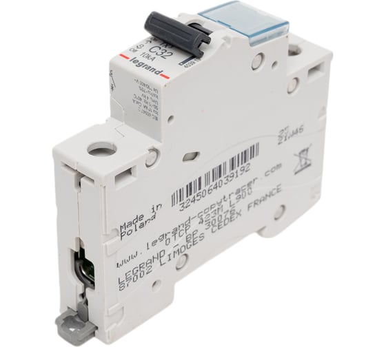 Изображение товара Автоматический выключатель Legrand TX³ 6000 10 кА тип характеристики C 1П 230/400 В~ 32 А 1 модуль 403919