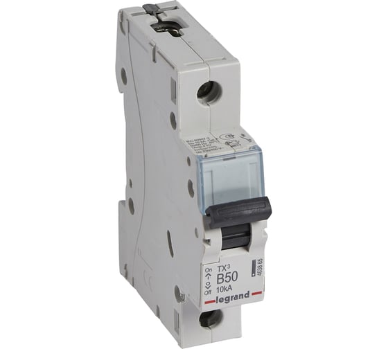 Изображение товара Автоматический выключатель Legrand TX³ 6000 10 кА тип характеристики B 1П 230/400 В~ 50 А 1 модуль 403865