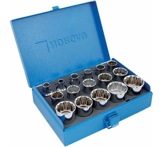 Изображение товара Набор головок дюймовых 12-гранных, тип ND1916-A5/16-1.1/4 (16 шт; 1/2"; 5/16-1.1/4) NORGAU 063792816