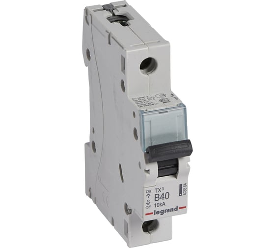 Изображение товара Автоматический выключатель Legrand TX³ 6000 10 кА тип характеристики B 1П 230/400 В~ 40 А 1 модуль 403864
