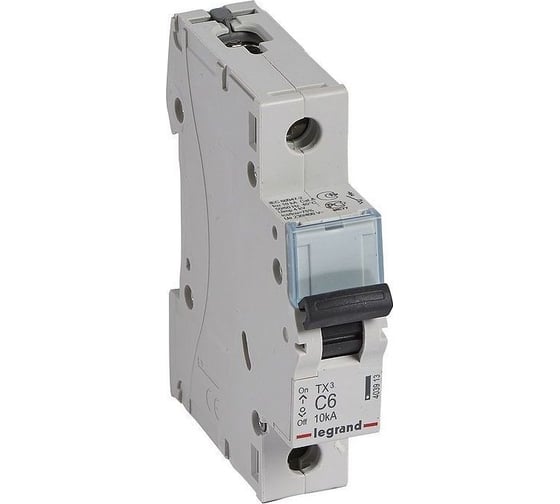 Изображение товара Автоматический выключатель Legrand TX³ 6000 10 кА тип характеристики C 1П 230/400 В~ 6 А 1 модуль 403913