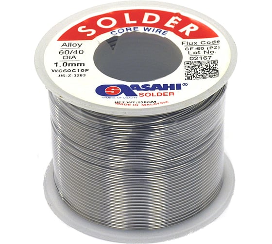 Изображение товара Припой (1 мм, 0.25 кг, Sn60/Pb40, СF60 флюс RA) ASAHI 00-00004399