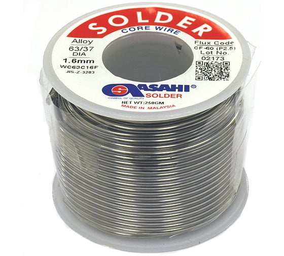 Изображение товара Припой (1.6 мм, 0.25 кг, Sn63/Pb37, СF60 флюс RA) ASAHI 00-00004404