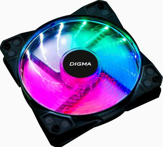 Изображение товара Вентилятор DIGMA DFAN-FRGB2 RGB 120x120x25 черный 3-pin 4-pin (Molex) 23dB 115gr Ret 1867395