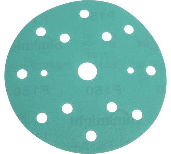 Изображение товара Круг шлифовальный FILM L312TV (100 шт; 150 мм; на липучке; 15 отв; зелёный; P150) SUNMIGHT 53009