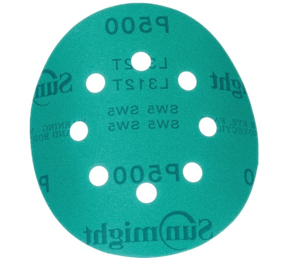 Изображение товара Круг шлифовальный FILM L312T (5 шт; 125 мм; на липучке; 8 отв; зелёный; P500) SUNMIGHT 53217R