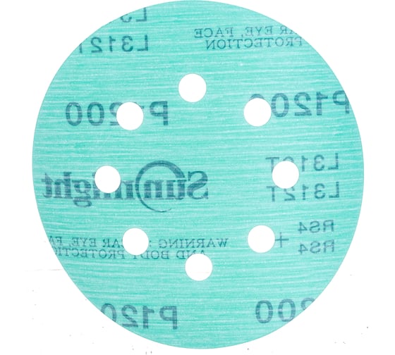 Изображение товара Круг шлифовальный FILM L312T+ (5 шт; 125 мм; на липучке; 8 отв; зелёный; P1200) SUNMIGHT 53221R