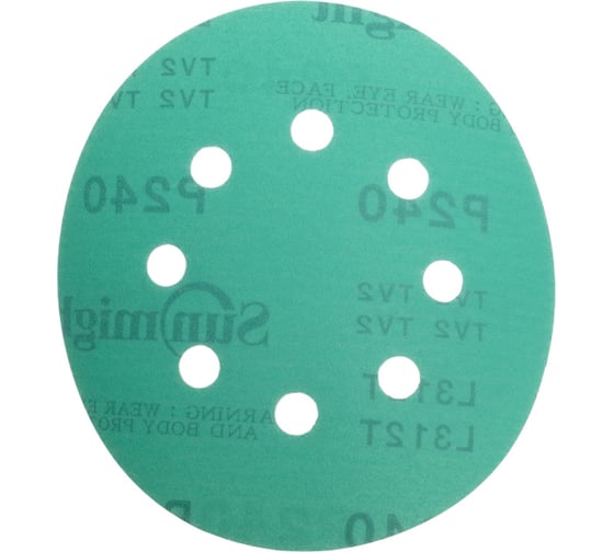 Изображение товара Круг шлифовальный FILM L312T (5 шт; 125 мм; на липучке; 8 отв; зелёный; P240) SUNMIGHT 53212R
