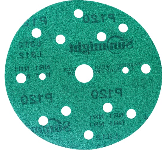 Изображение товара Круг шлифовальный FILM L312T (5 шт; 150 мм; на липучке; 15 отв; зелёный; P120) SUNMIGHT 53008R