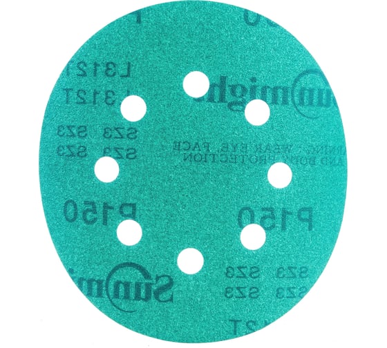 Изображение товара Круг шлифовальный FILM L312TV (100 шт; 125 мм; на липучке; 8 отв; зелёный; P150) SUNMIGHT 53209