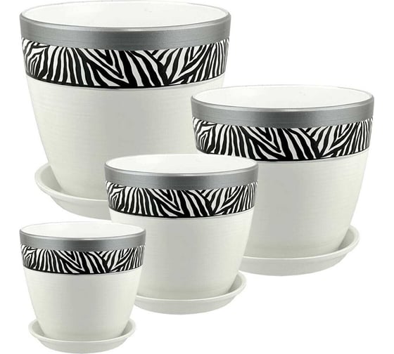 Изображение товара Комплект из четырех горшков Сады Аурики Роспись бутон зебра, диаметр 12, 15, 18, 21 см РС180 071997