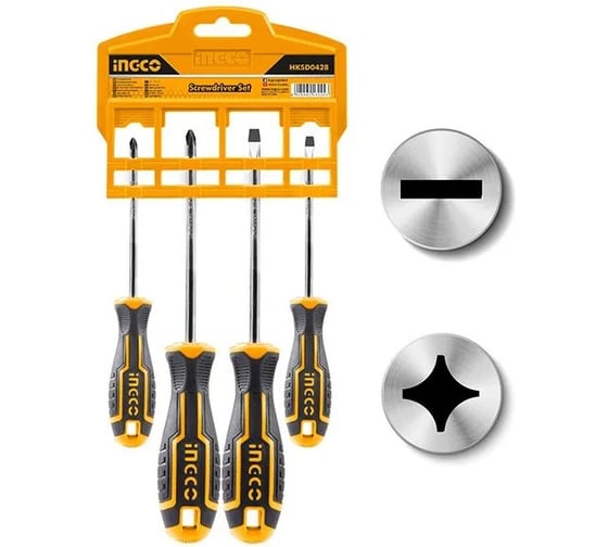 Изображение товара Набор отверток INGCO  4 шт, SL,PH, магнитный наконечник HKSD0428