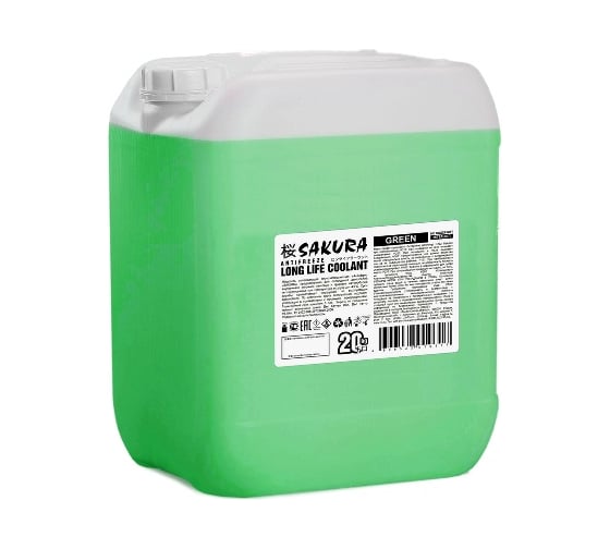 Изображение товара Sakura Антифриз GREEN зеленый, -45С, G12+, 20 кг, для Nissan Mitsubishi Honda Mazda Suzuki Subaru Sakura (13824) 430201408