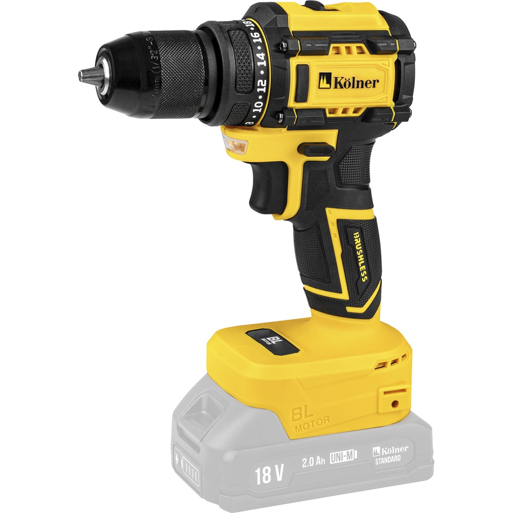 Изображение товара Аккумуляторная дрель-шуруповерт Kolner 18V UNI-M, BL, 34/15 Нм, Коlner KDD 18BL 8020100550 Изображение товара Аккумуляторная дрель-шуруповерт Kolner 18V UNI-M, BL, 34/15 Нм, Коlner KDD 18BL 8020100550