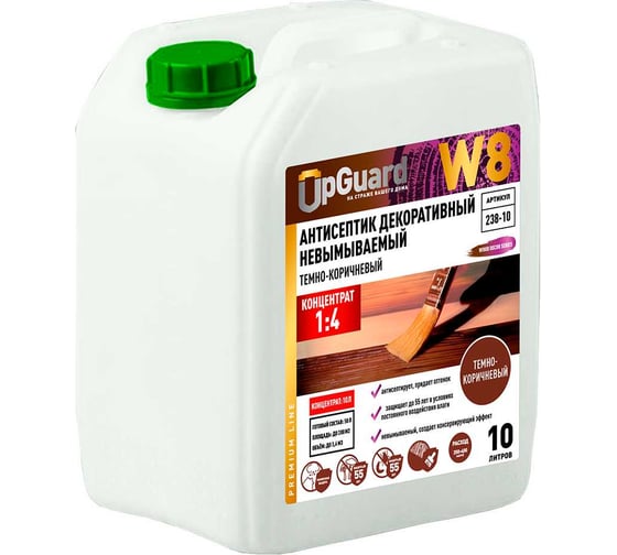 Изображение товара Невымываемый декоративный антисептик для защиты древесины на срок до 55 лет UPGUARD W8 10 л, тёмно-коричневый, концентрат 1:4 238-10