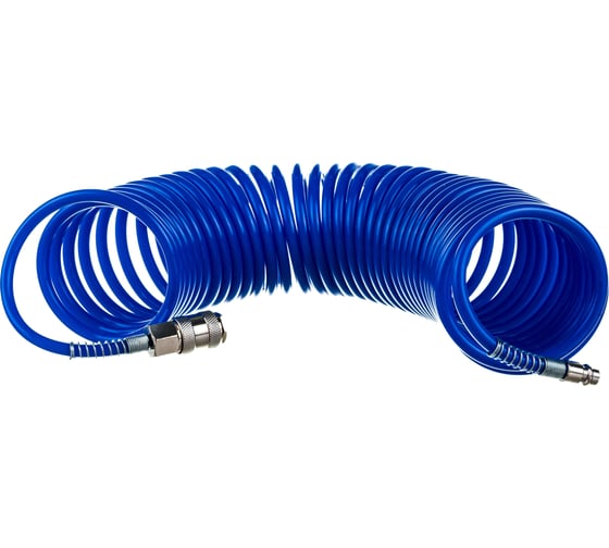 Изображение товара Шланг спиральный синий с быстросъемными соединениями профессиональный (10 м; 20 бар; 5х8 мм) Pegas PGS-4909