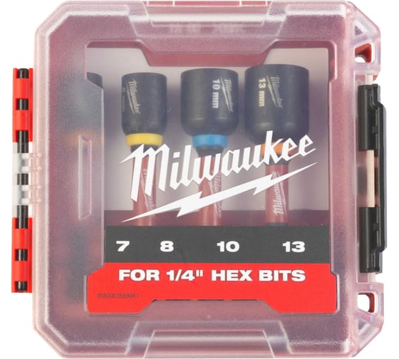 Изображение товара Насадки магнитные торцевые SHOCKWAVE 1/4"HEX, набор 4 шт, 7/8/10/13 мм GEN II Milwaukee 4932492445
