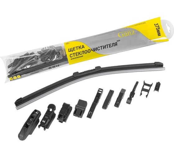 Изображение товара Бескаркасная щетка стеклоочистителя Ganz NEW 375mm (10 адаптеров) GIS01028