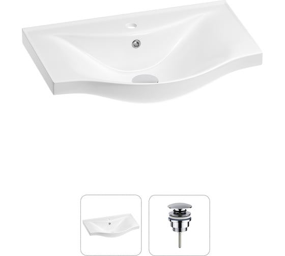 Изображение товара Раковина для ванной Wellsee Bisou в наборе 2 в 1: полукруглая раковина, универсальный донный клапан в цвете хром 202011527