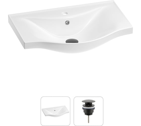 Изображение товара Раковина для ванной Wellsee Bisou в наборе 2 в 1: полукруглая раковина, универсальный донный клапан в цвете матовый черный 202011532