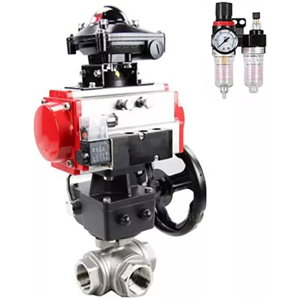 Изображение товара Шаровой кран DN.ru RP.SS316 L-тип Ду80 Ру40 с пневмоприводом