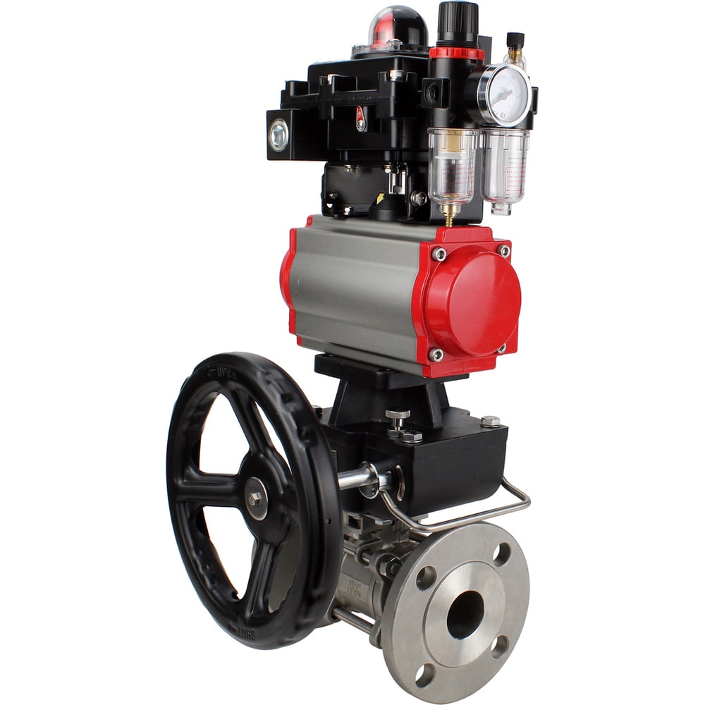 Изображение товара Шаровой кран DN.ru КШФПТ-ISO.316.180 Ду15 Ру40, с пневмоприводом, пневмораспределителем, БПВ, БКВ, дублер D160-19651