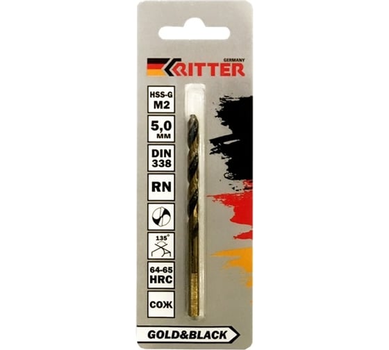 Изображение товара Сверло по металлу EC Gold&Black (5 мм; HSS-G M2; DIN 338 RN) RITTER PS14205001