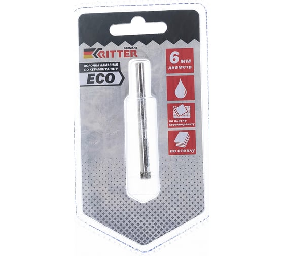 Изображение товара Коронка алмазная Eco по стеклу и керамограниту 6 мм RITTER PS22305061