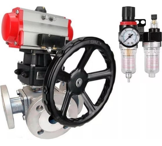 Изображение товара Шаровой кран DN.ru 316-316-PTFE L-тип Ду20 Ру16, пн.привод, пн.распред., дублер, БПВ D160-32205
