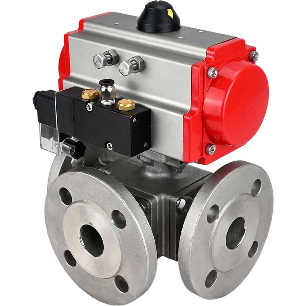 Изображение товара Шаровой кран DN25 PTFE фланцевый, трехходовой, 180° C, DN25