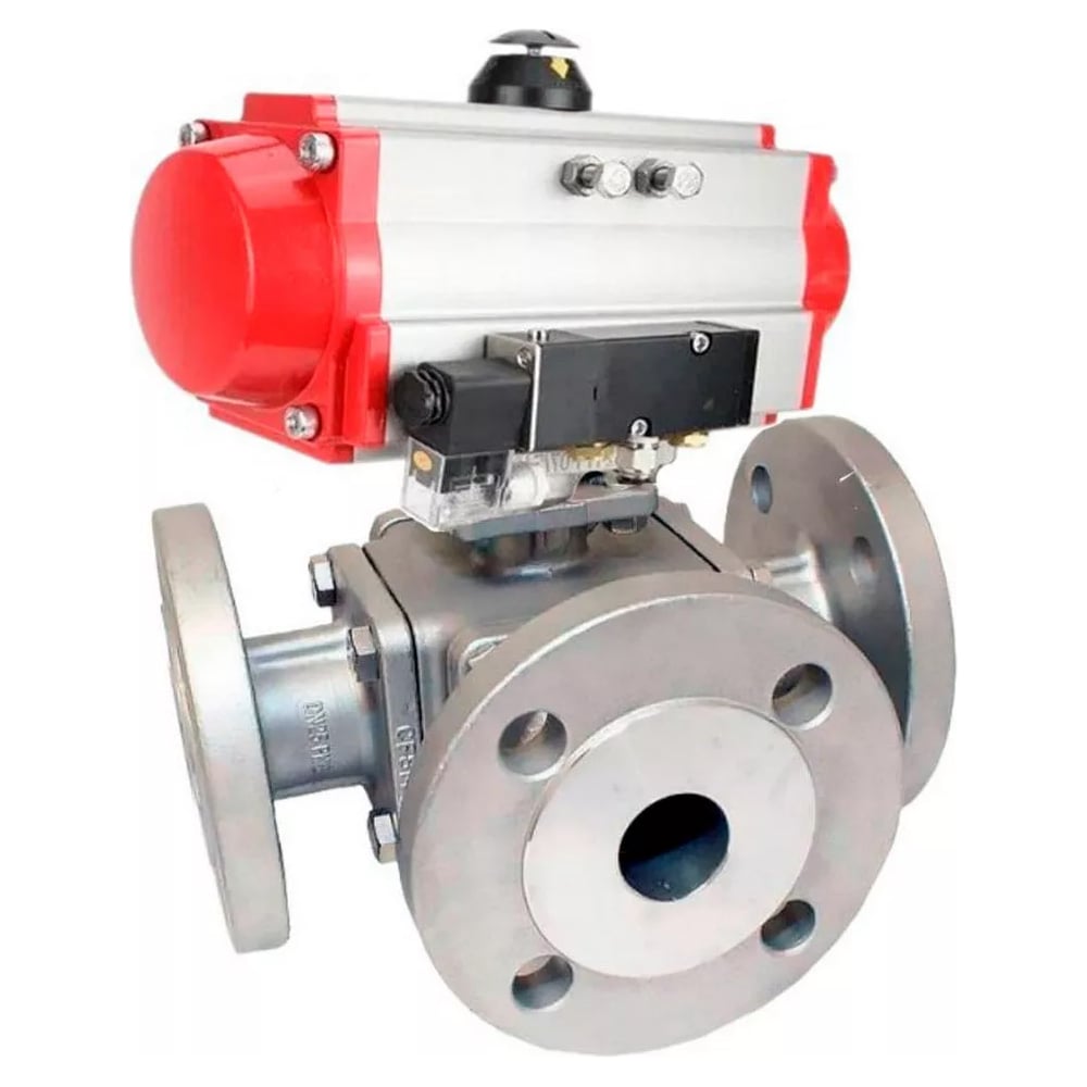 Изображение товара Шаровой кран DN.ru 316-316-PTFE L-тип Ду20 Ру16 пневмопривод профессиональный