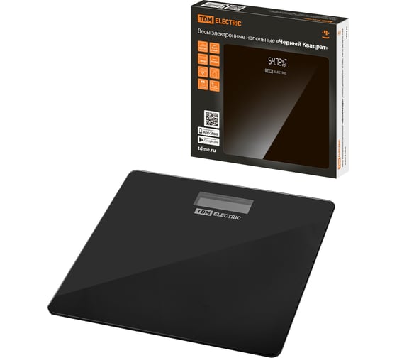 Изображение товара Весы электронные напольные TDM ELECTRIC "Черный Квадрат", стекло, деление 0,01 кг, макс. 180 кг, 28x28 см SQ4012-0006