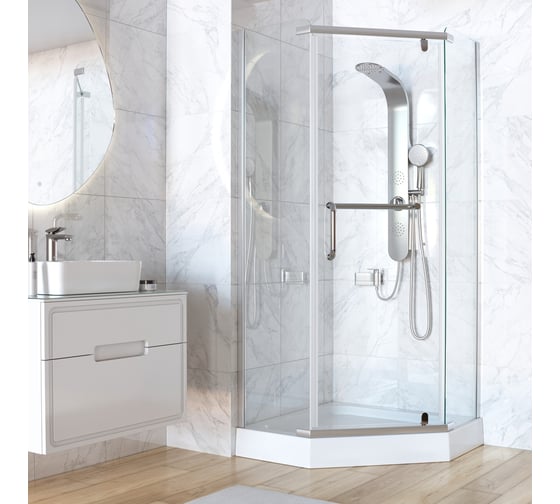 Изображение товара Душевой уголок Taliente 90_90_195см, пятиугольный, распашной, прозр.стекло 6мм, хром.профиль TA-09093-1CP