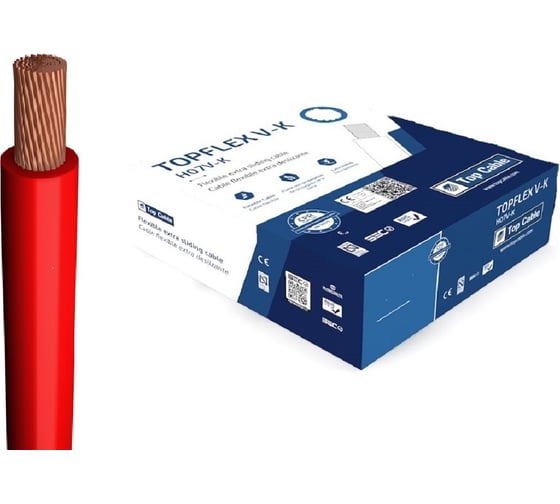Изображение товара Монтажный гибкий провод Top cable 1x2.5 красный TOPFLEX V-K H07V-K 100м 131R002MR100