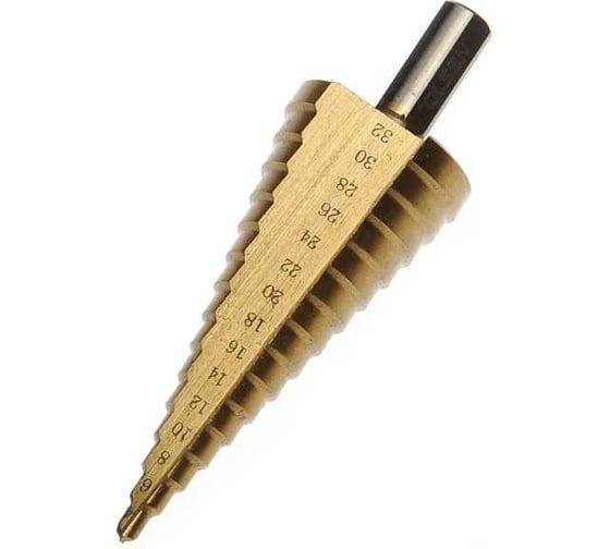 Изображение товара Сверло по металлу ступенчатое HSS-TiN, 4-32 мм, шаг 2 мм, цилиндр. хвостовик TOLSEN 75873