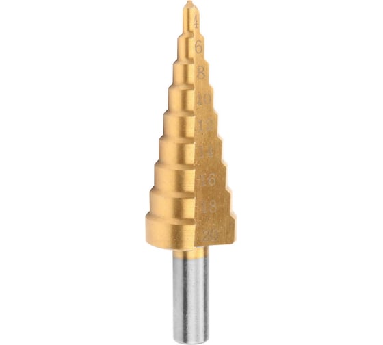 Изображение товара Сверло по металлу ступенчатое HSS-TiN, 4-20 мм, шаг 2 мм, цилиндр. хвостовик TOLSEN 75872