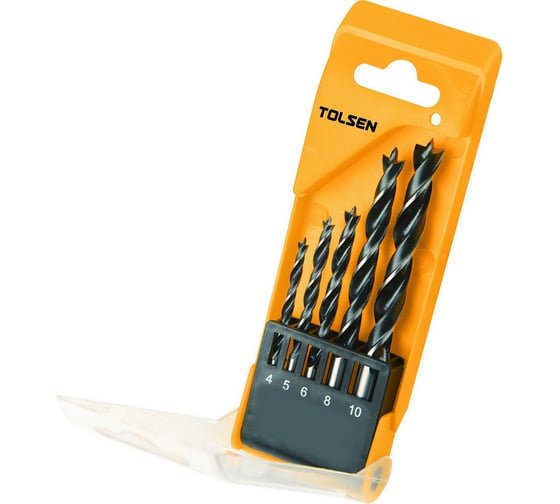 Изображение товара Набор сверл по дереву Industrial спиральных DIN 388, 4-10 мм, 5 шт, пласт. кассета TOLSEN 75625